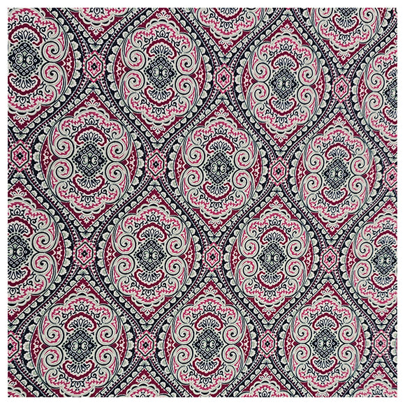 Baumwollsatin Siena Ornamente fuchsia und blau