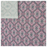 Baumwollsatin Siena Ornamente fuchsia und blau