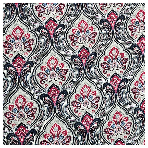 Baumwollsatin Siena Ornamente blau und cyclam