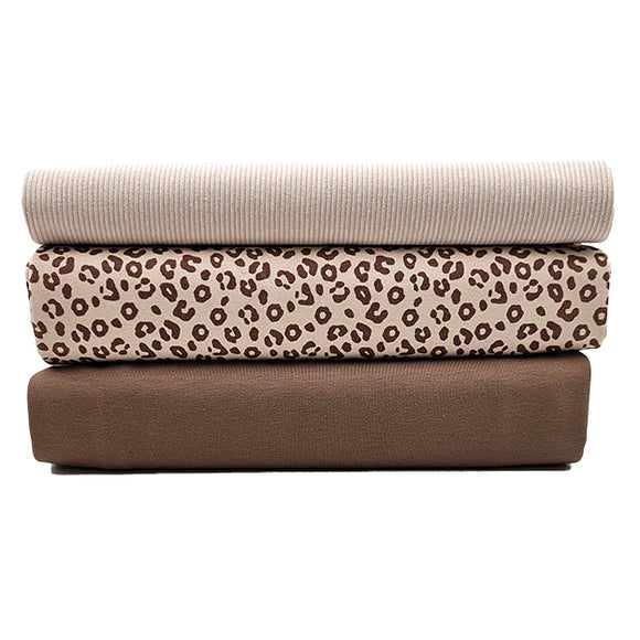 Jersey Stoffpaket Leopard beige und uni taupe mit Bündchen